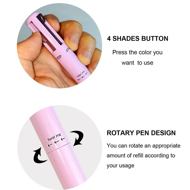 Multi-effect 4 In 1 Eyeliner Eyebrow Pencil Contour Pen Long Lasting Waterproof for girls, eyeliner lipstick highlighter brow liner all in one