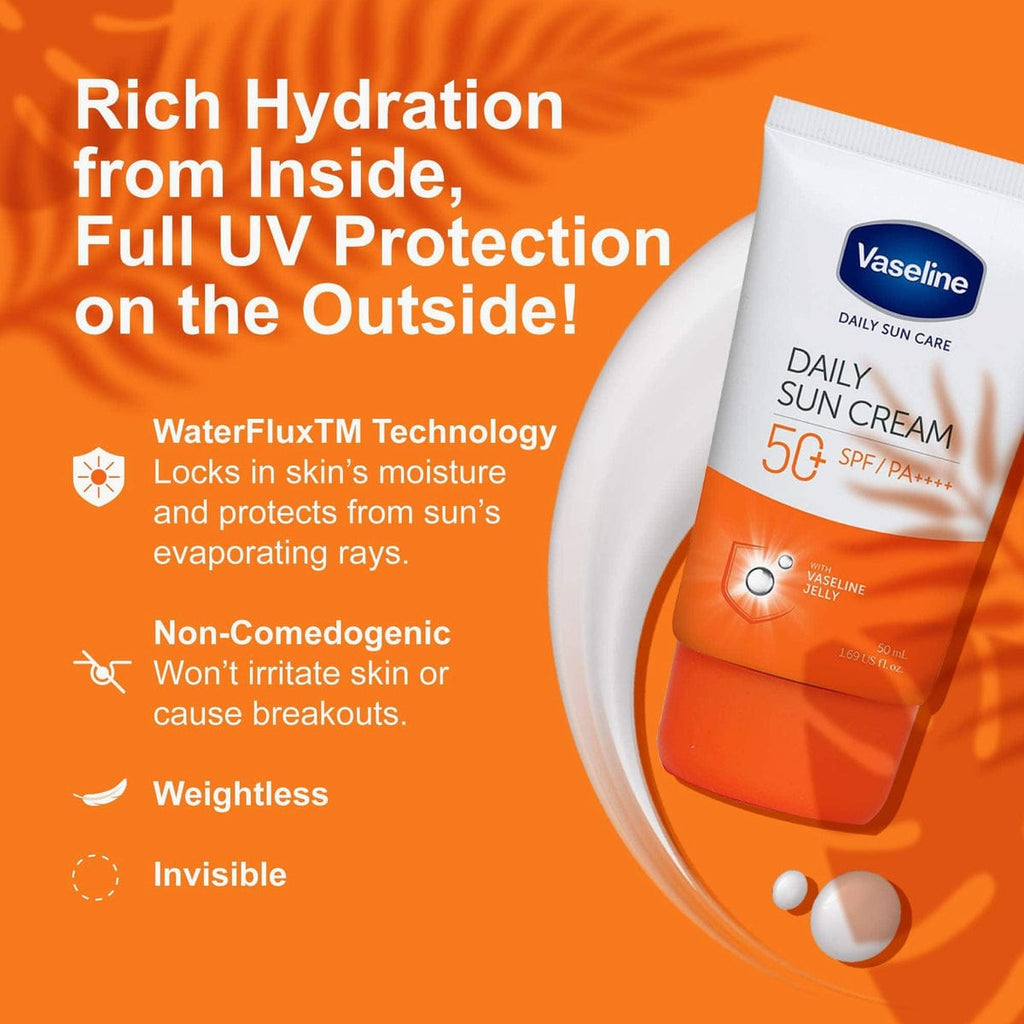 Vaseline Daily Sun Care Sun Cream SPF50+ PA++++ | Lightweight Moisturizing Sunscreen For Face & Body 50m
