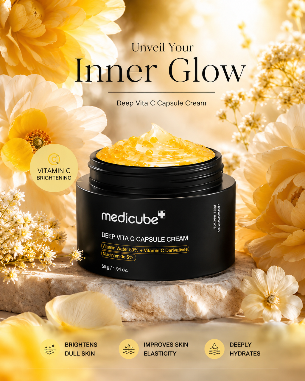 Medicube Deep Vita C Capsule Cream 55g | Brightening & Anti-Aging Vitamin C Moisturizer | Glowing Skin Care
