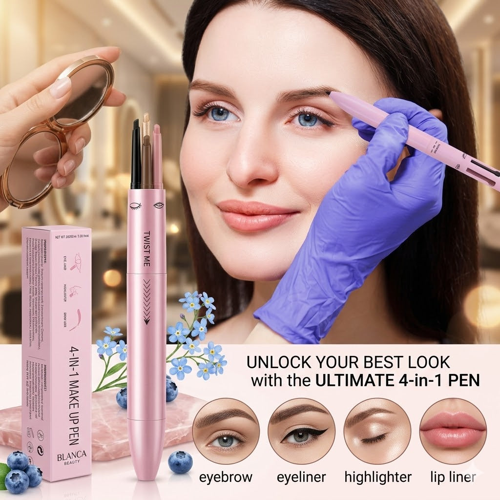 Multi-effect 4 In 1 Eyeliner Eyebrow Pencil Contour Pen Long Lasting Waterproof for girls, eyeliner lipstick highlighter brow liner all in one