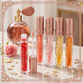 Luxury Pink Glossy Lip Oil With Gold Flakes High Shine